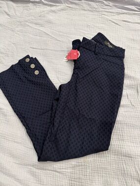 Lord & Taylor Navy Polka Dot Ankle Pants with Button Cuff